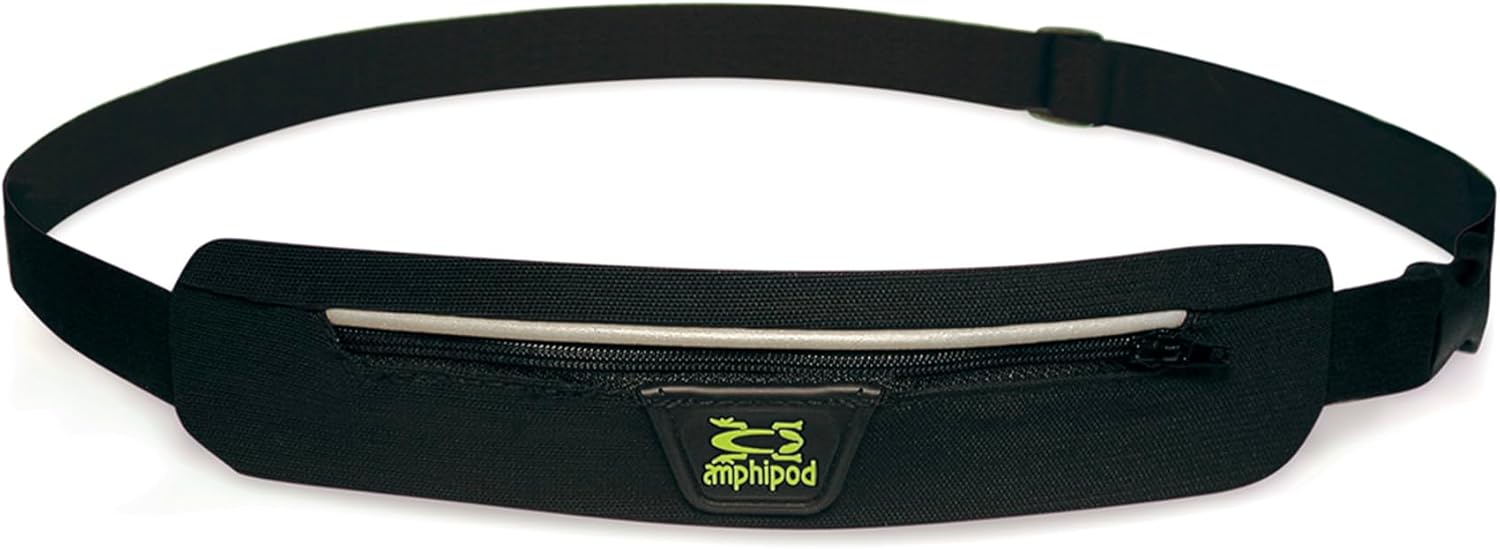 Amphipod AirFlow MicroStretch Belt: Ultra-Light Breathable Waist Pack for Runners, Jogging - Bounce-Free, Expandable Storage - Black/Silver L