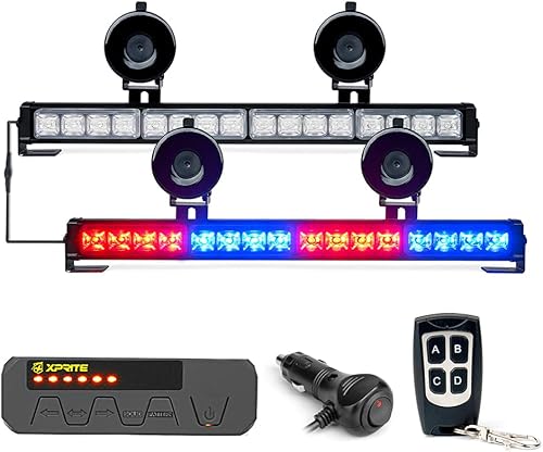 Xprite Barra de luz LED estroboscópica doble para asesor de tráfico de emergencia, para parabrisas de cubierta con control remoto inalámbrico y caja