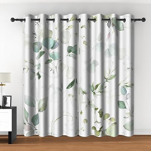Eucalyptus Leaf Blackout Curtains Abstract Green Watercolor Sage Vine Leaves Bot