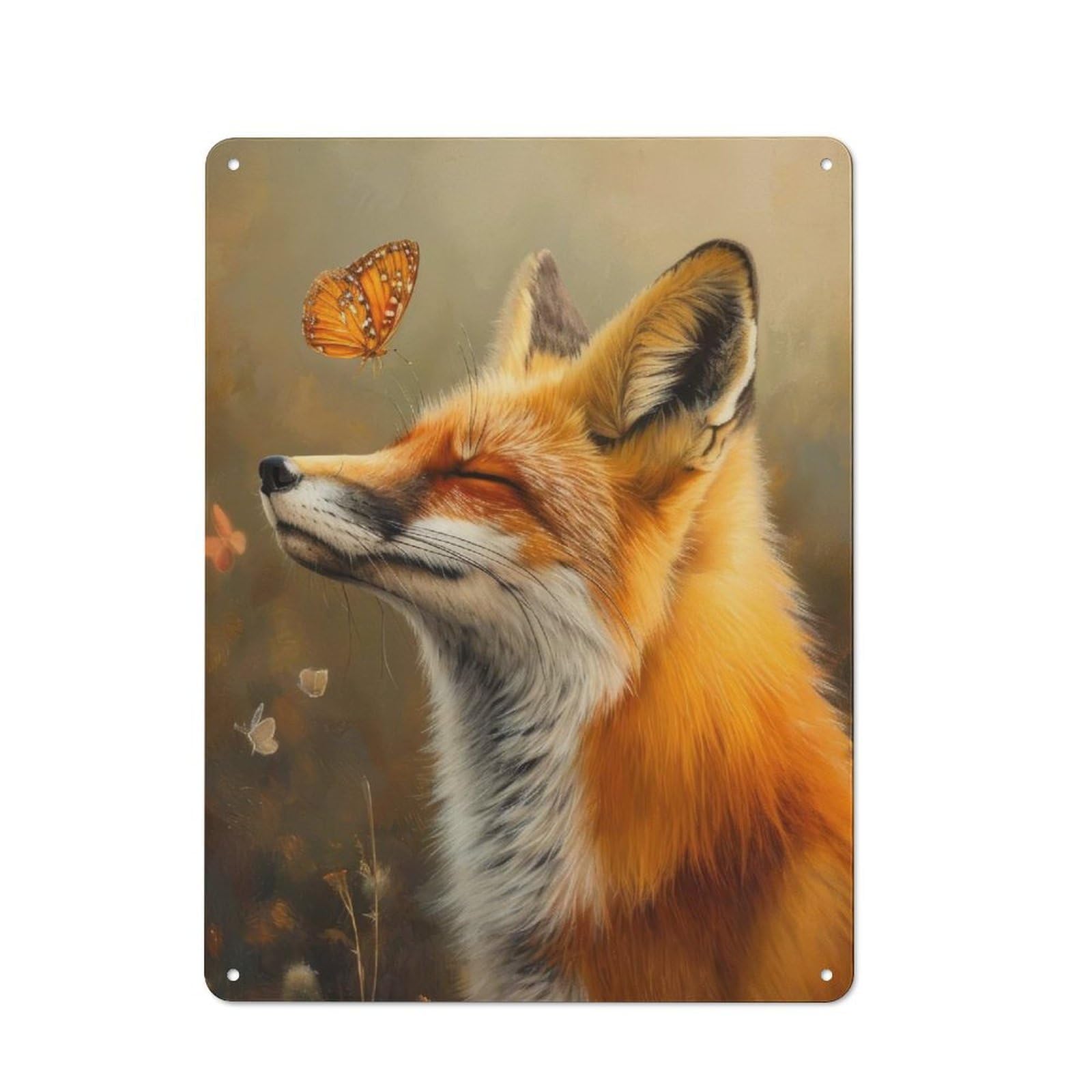 Junmoney Fox And Butterfly Tin Wall Plaque 40X30cm With For Guest Room Or Hallway, For Metal Sign Collectors, For Garage And Workshop Walls