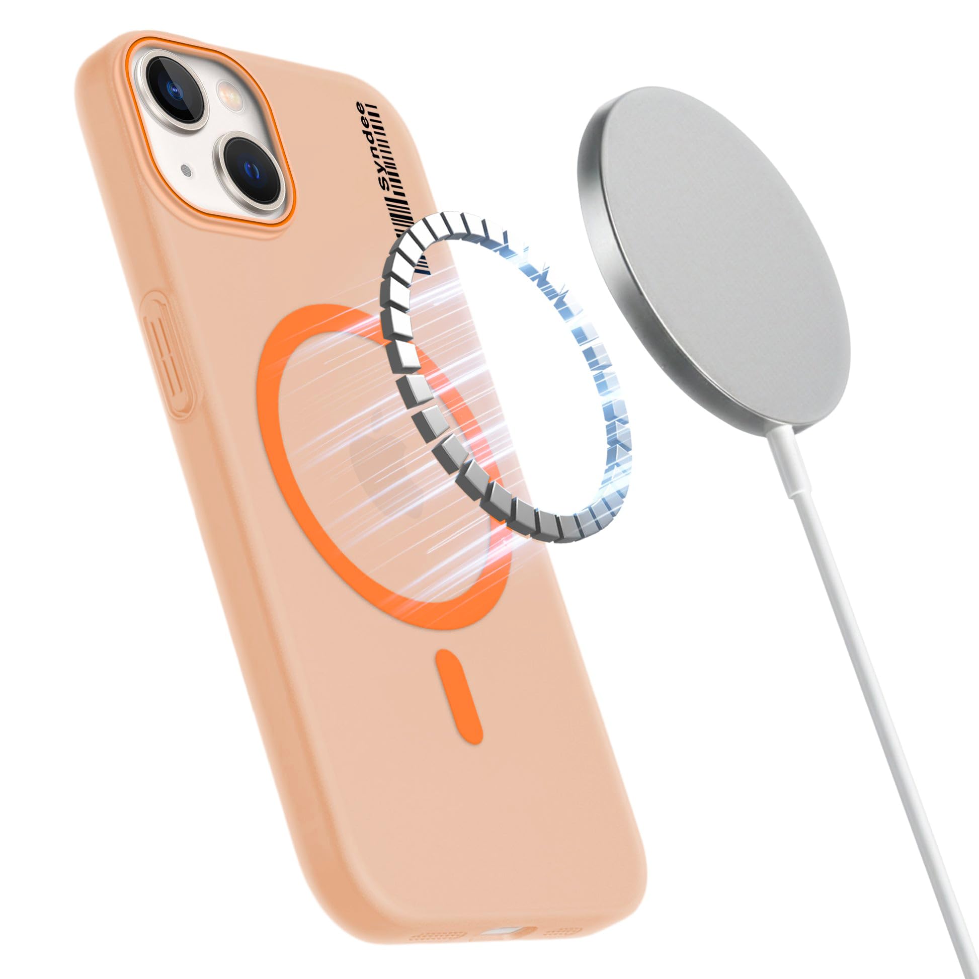DL3 Mobilak Case Back Cover for iPhone 15 6.1 Inch, Sleek Frosted Translucent Back Only Compatible with Wireless Magnetic Accessories | Anti-Scratch Shockproof Phone Case (Orange)