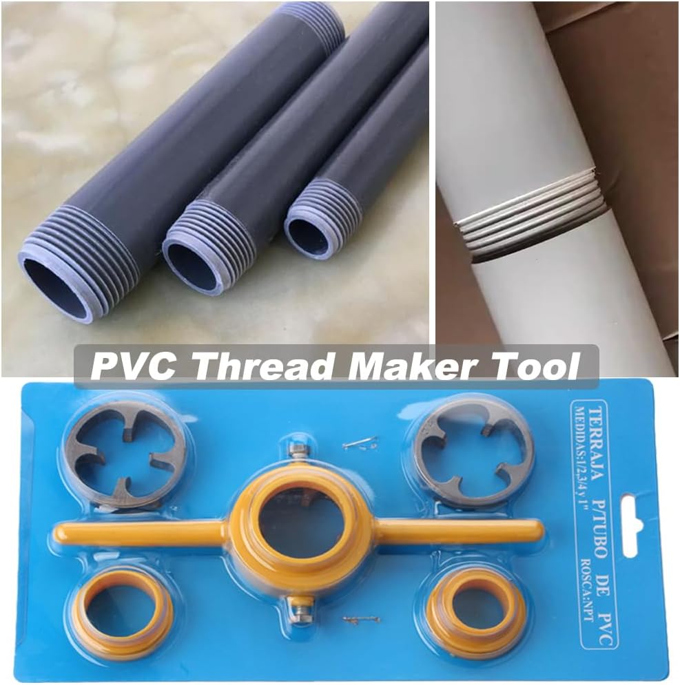 6Pcs PVC Thread Maker Tool Pipe Threader Plumbing Tool Kit Plastic Pipe Round Die Set with 3 Dies 1/2", 3/4" and 1" NPT Die Set Manual Hand Tool for PVC Threading