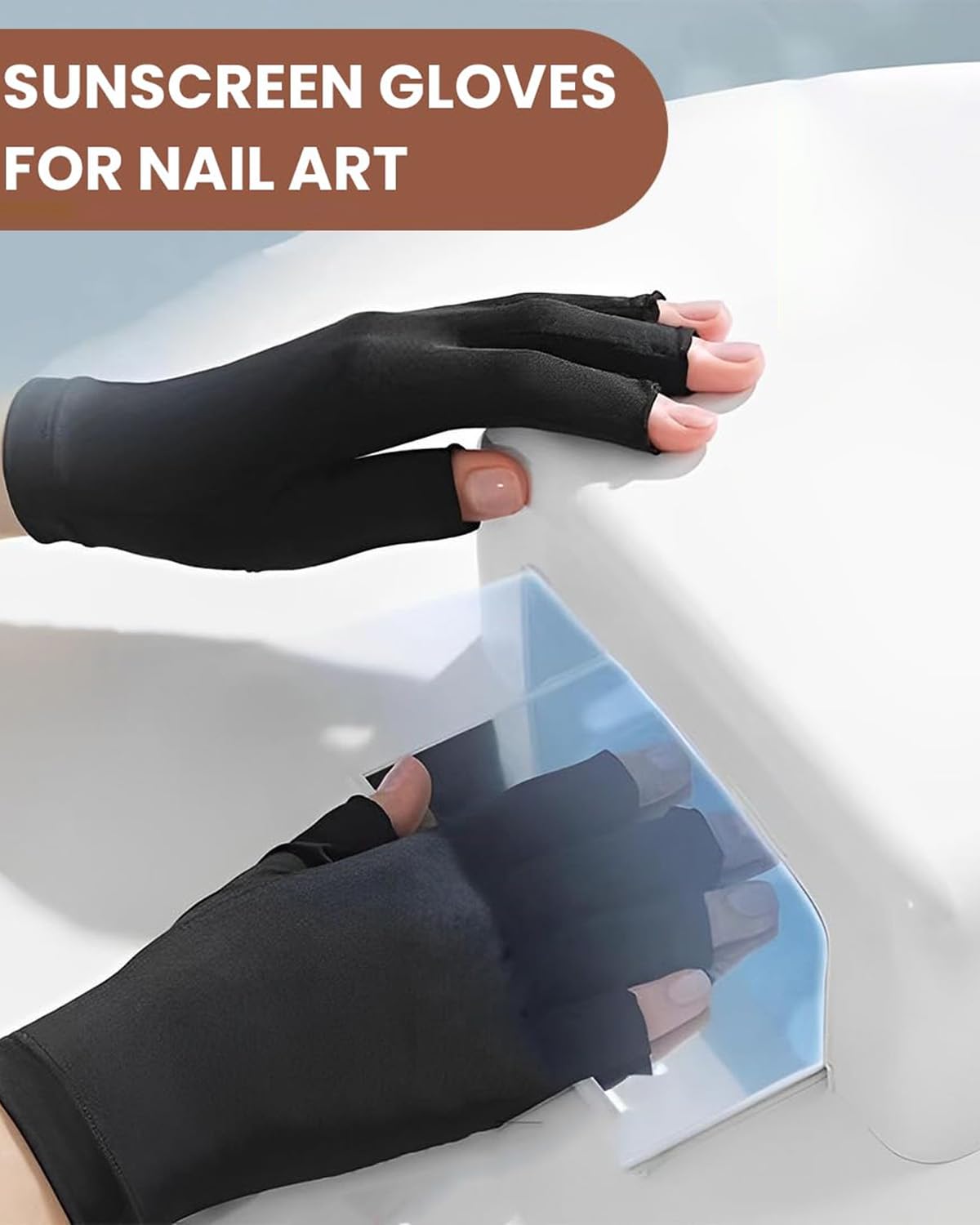 2 Paia Guanti Protezione UV per Manicure Gel,Professionali UPF50+ Protezione UV Guanti Senza Dita,Per Manicure Lampada UV Fitness Ciclismo(Nero,Rosa)