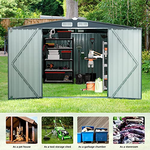 GRAVFORCE 8' x 6' Outdoor Metal Storage Shed, Outdoor Shed, Galvanized Steel Garden Shed with Single Lockable Door, Tool Storage Shed for Backyard, Lawn, Patio (8' x 6') Dark Grey