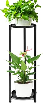 Plant Stand, Metal Flower Pot Stand, Flower Pot Holder, Indoor and Outdoor Plant Holder for Patio Garden Balcony Living Room 2 Layer Black