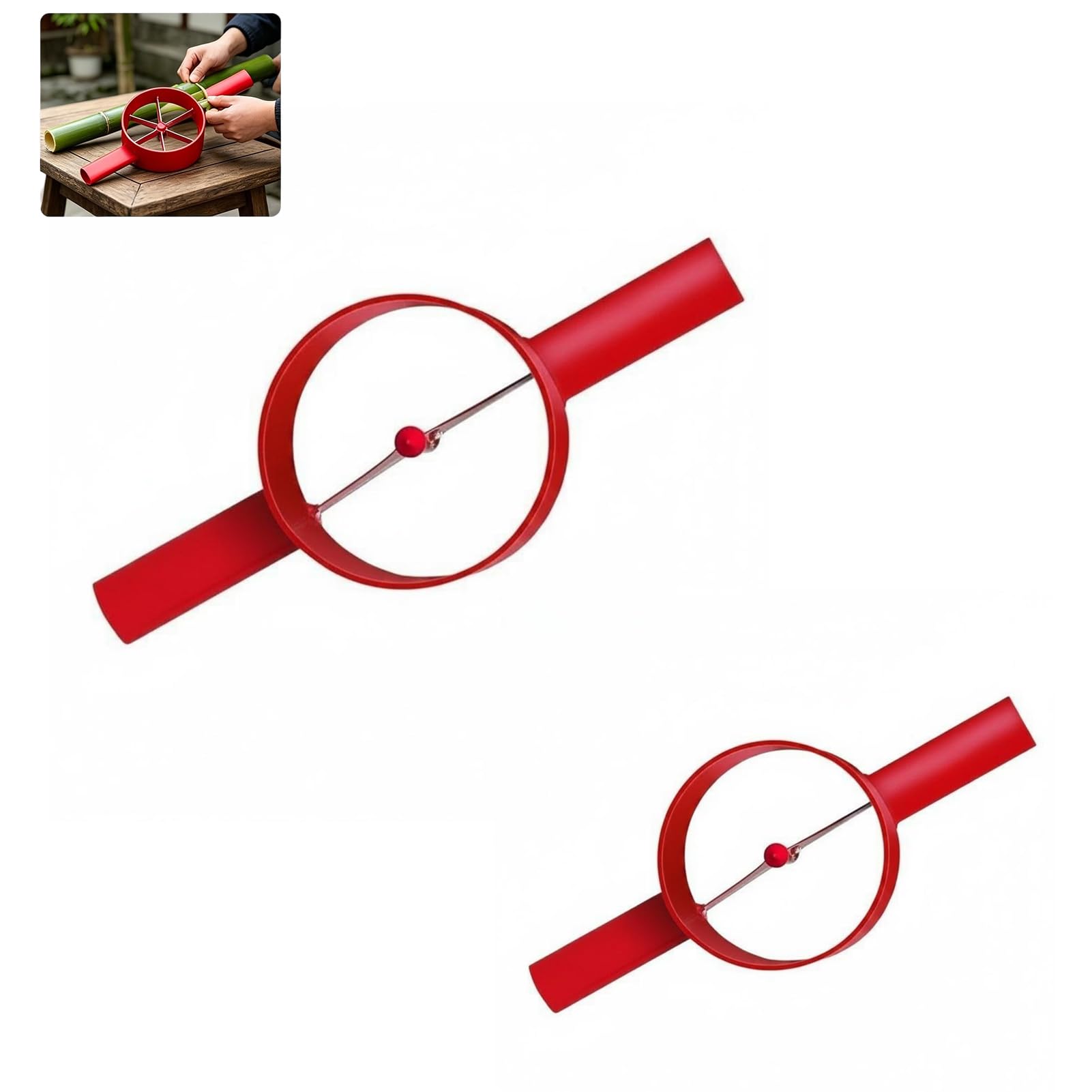 Red Metal Bamboo Splitter Multi Slice Divider Manual Garden Timber Processing Tool (33 * 13cm,Red-2 Knife-2pc)