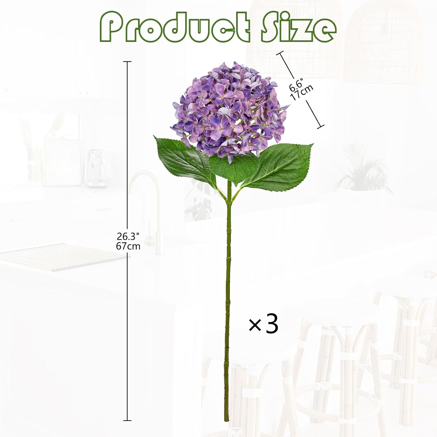 26" Artificial Hydrangea Flower with 6.6" Large Bloom, Realistic Gradient Silk Flowers, Faux Hydrangeas for Home Wedding Centerpiece Decor, Big Petal Fake Floral Arrangement, Indoor Outdoor Display - Image 6
