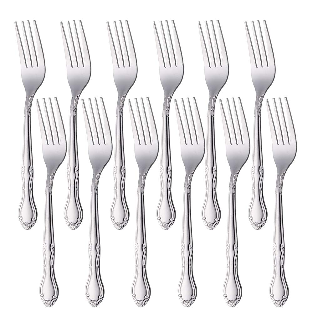 Salad Forks Set of 12, Stainless Steel Silverware Flatware Forks, Appetizer Dessert Forks with Flower Edge- 6.4 Inches, Silver