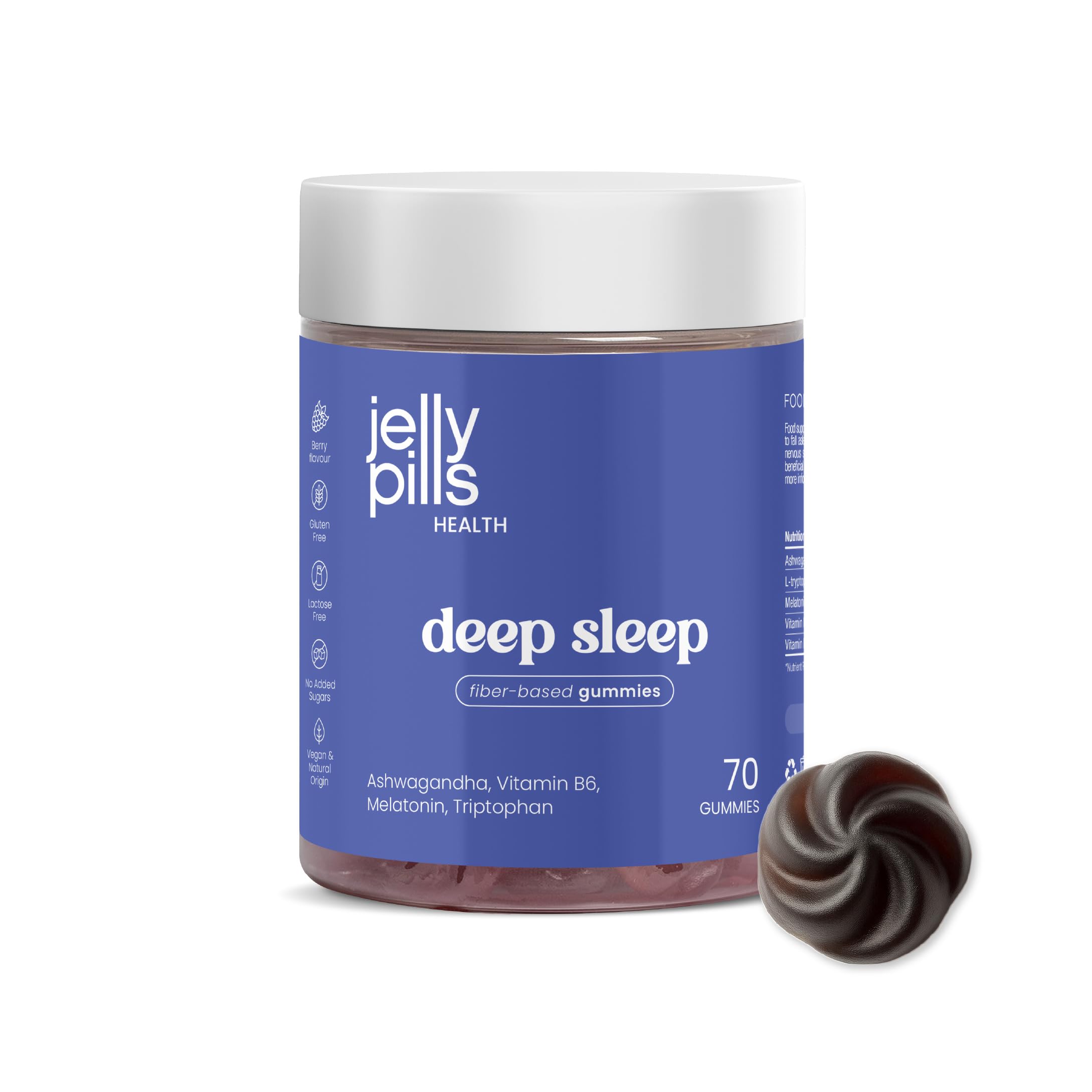 Jelly Pills Mélatonine 1,9 mg avec Ashwagandha, Tryptophane & Vitamines B6/B12 – 70 Gummies Véganes – Sans Sucres Ajoutés – Goût Fruits Rouges – Pour Routine du Soir & Équilibre