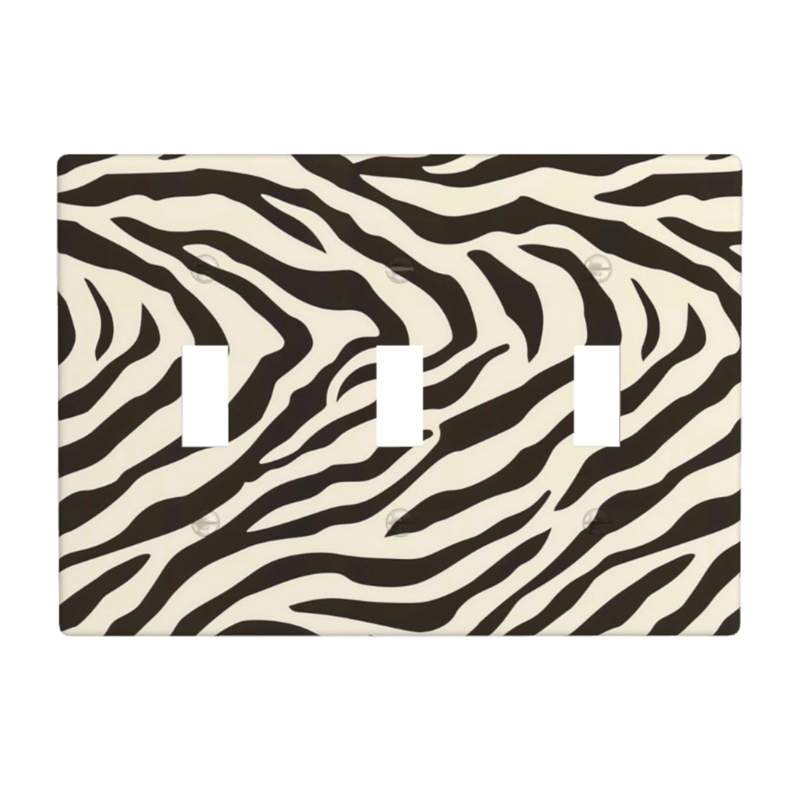 Woshuwo White Organic Zebra Stripes Light Switch Covers 3 Gang Triple Toggle Wall Plate Switchplate Electrical Faceplate For Bathroom Kitchen Bedroom Decor