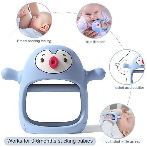 Miniatura 3 de Smily Mia Juguetes de dentición para bebés de 0 a 6 meses, mordedores para bebés de 3 a 6 meses  Mordedor de pingüino  Mordedor de mano  Manoplas de