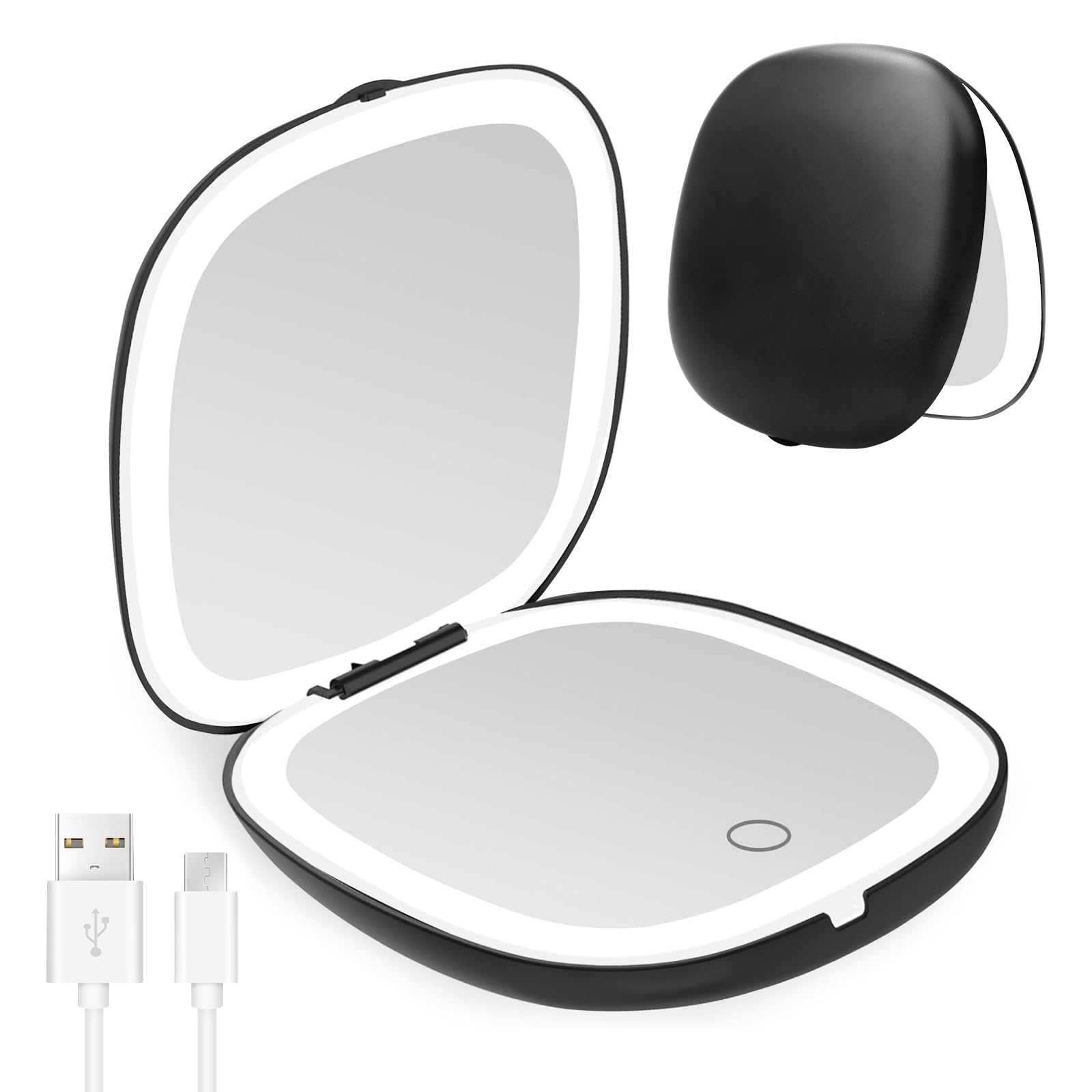 JIMACRO Espejo de Maquillaje Viaje LED, Espejo de Bolsillo con Aumento 1x/10x con 56 Luces LED, Espejo Plegable de Carga USB con 3 Colores Brillo Ajustable, Ideal para Bolso, Regalo para Niñas