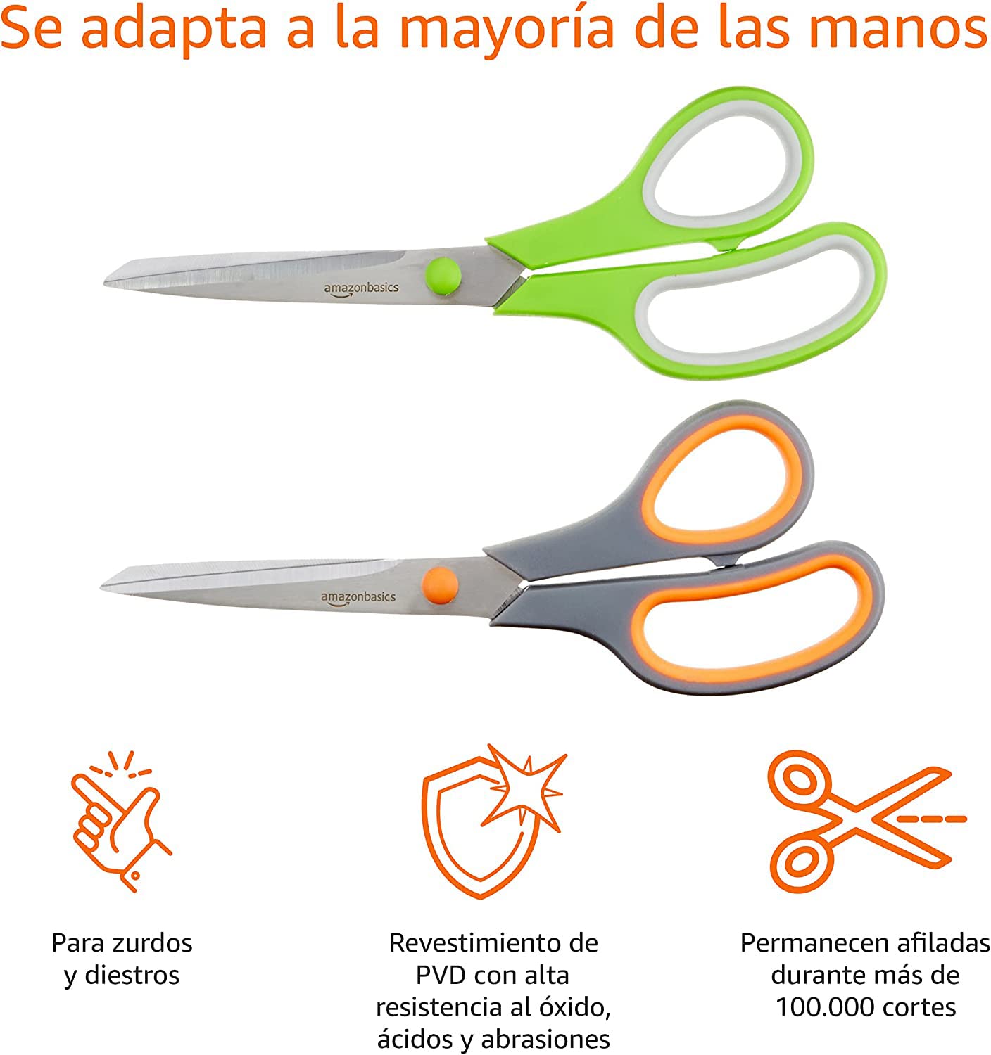 Amazon Basics Tijeras de acero inoxidable, cómodas, multifuncionales, multiusos, recubiertas de PVD, paquete de 2, oficina, hogar, cocina, multicolor