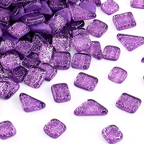 200g Glass Mosaic Tiles Glitter Crystal Square and Triangle Mosaic Stones Glass Pieces for Home Decoration or Crafts(Purple)