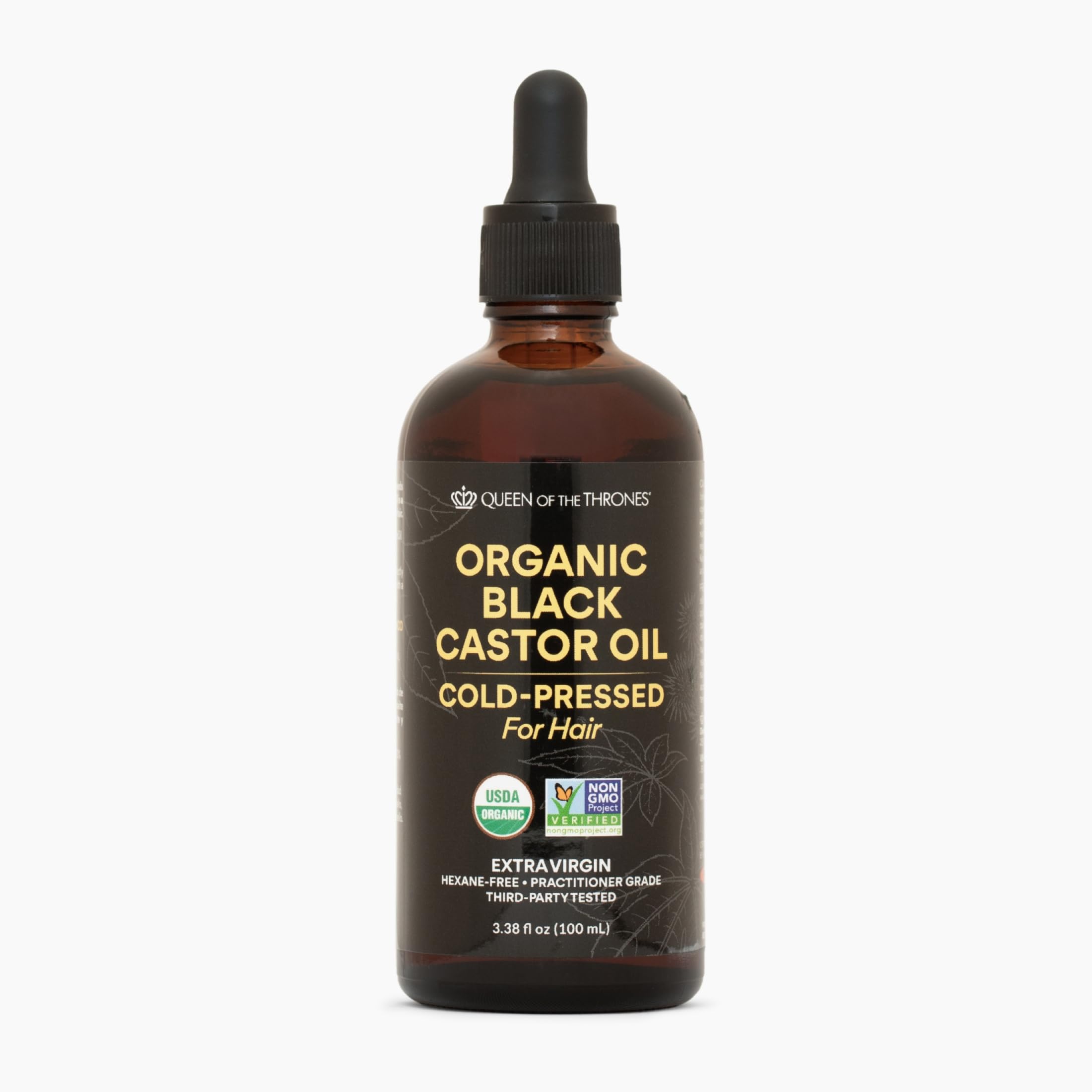 QUEEN OF THE THRONESOrganic Black Castor Oil - 100mL with Dropper| 100% Pure, Certified Organic, Hexane-Free, Extra Virgin | Moisturizing & Conditioning Oil for Skin, Hair & Nails