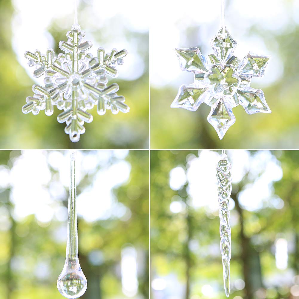 Lanpn 26-delige kerstdecoratie kristallen kerstboom ornamenten, ophangbare heldere acryl sneeuwvlok ijspegel druppelhangers voor kerstboom, winter, buiten, binnen, feest, nieuwjaar decoratieartikelen