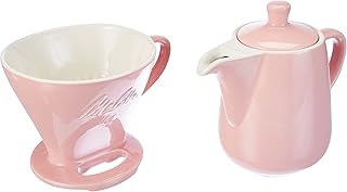 Melitta 6768457 Over Kit de Filtration Manuelle en Porcelaine, Porte-Filtre & Verseuse, Rose, 0.6 liters
