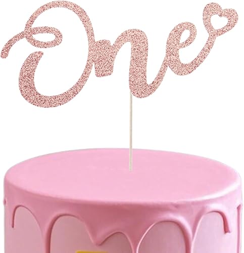 Miniatura 9 de ALISSAR Decoración de pastel rosa intenso con purpurina para primer cumpleaños, primer aniversario