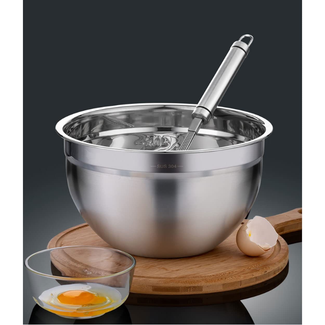 Juego de 4 tazones para mezclar, cesta para pan y frutero, ollas y tazones de acero inoxidable 304, almacenamiento apilable para ahorrar espacio, cocinar y hornear (18+20+22+24 cm) (18+20+22+24 cm)