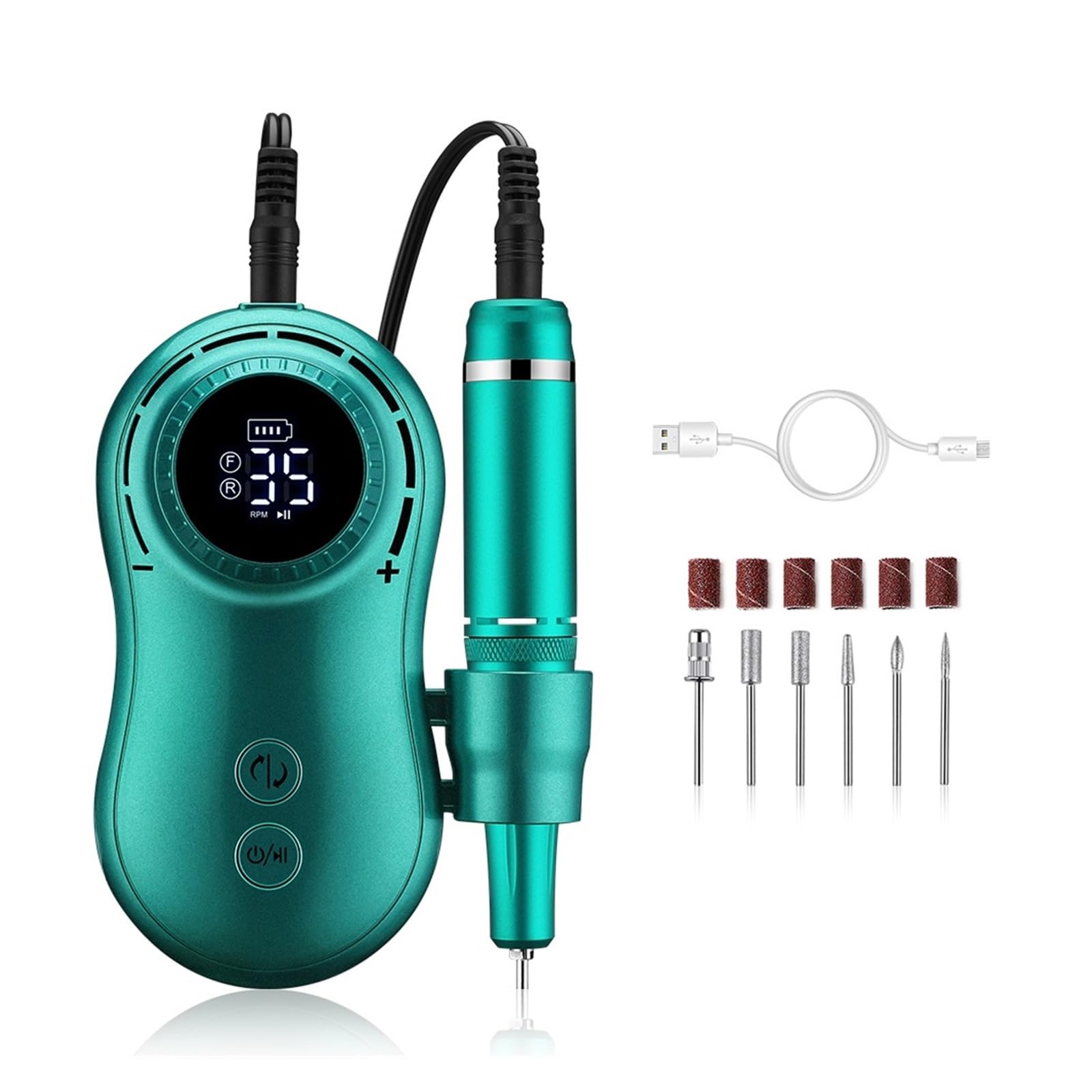 Torno de Uñas Eléctrico, Taladro eléctrico for uñas, juego de fresas de manicura de 35000RPM, lima de pedicura de uñas eléctrica verde Retro for esmalte de Gel