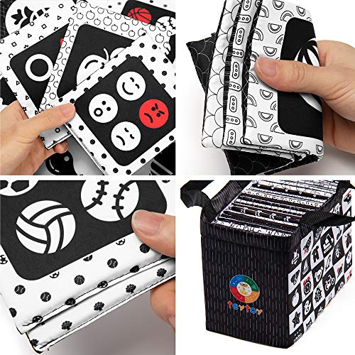 teytoy Black and White Baby Sensory Toys High Contrast Cards Cloth Fabric Soft Cards for Newborn 0-6 Months Visual Stimulation Early Development with Animals Fruit Number Shape Letter, 26 Pcs - Thumbnail 3