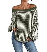 Women's Oversized Striped Sweater Casual Off The Shoulder Sweater Fall Long Sleeve Loose Knit Pul...