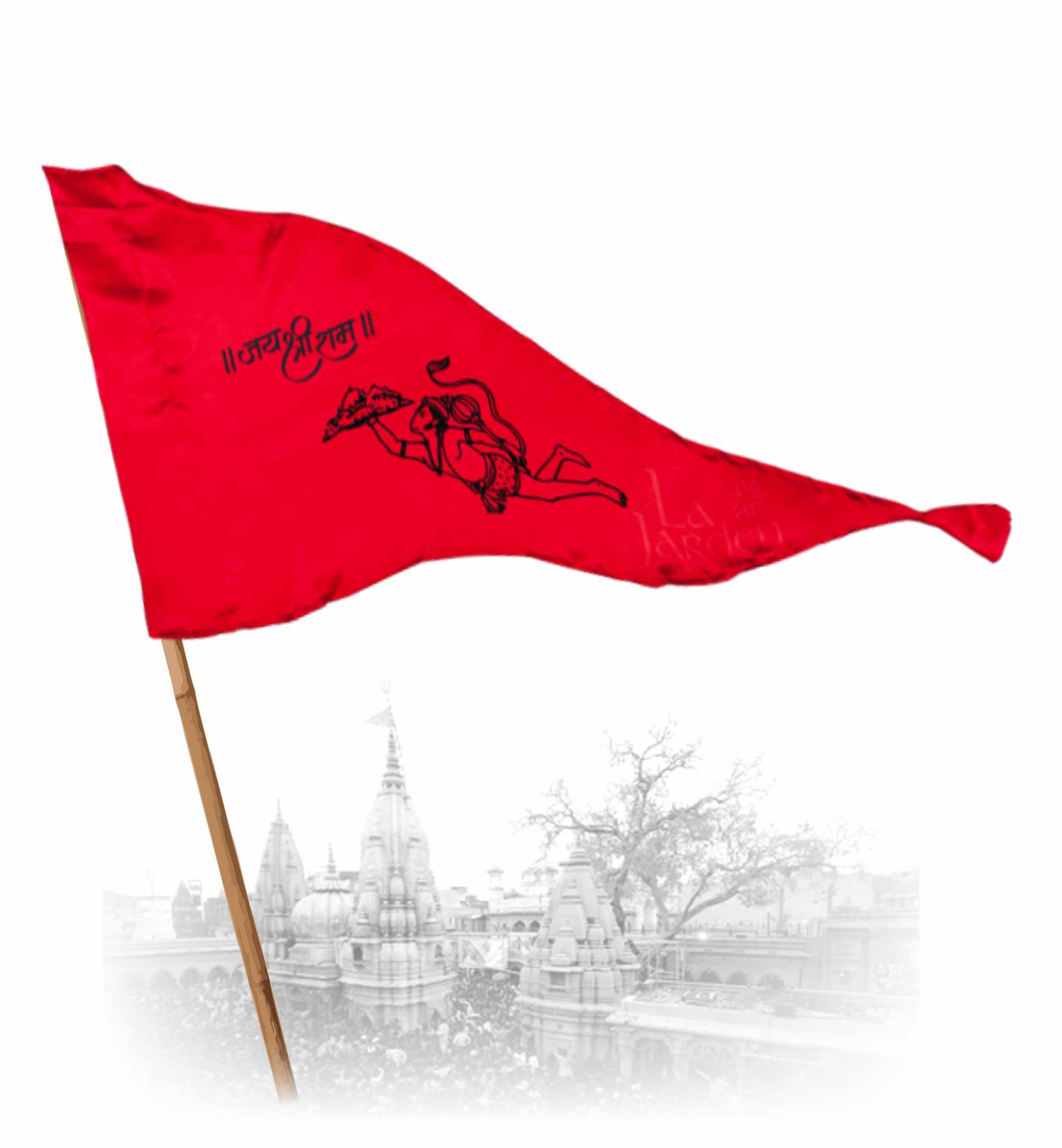 La Jarden® Bajrangbali Jai Shree Ram Printed Sacred Rise Red Flag 2.16x3.33 feet | Bhgwa Pataka Hanuman carrying mountain | Religious, Spiritual Celebration Purpose | Flag for Flats balcony, Temple ( Medium 26x40 Inc. DARK RED) Without stick-image-6