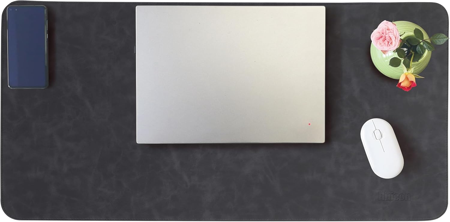 Leather Desk Mat, 31.5"x15.7" Non-Slip PU Leather Desk Pad, Thick Desk Blotter with Stitched Edge, Retro Large Mouse Pad, Laptop Pad for Office & Home Use (Black)