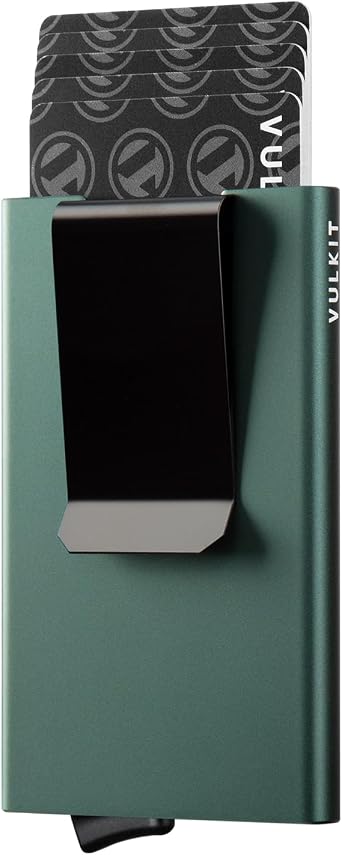 محفظة VULKIT Minimalist مع مشبك المال ، حامل بطاقة RFID المنبثقة حامل محفظة معدنية نحيفة للرجال