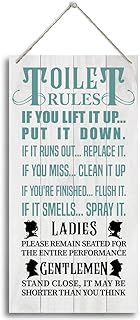 Bathroom Rules Wood Decor Sign, Toilet Rules, Hanging Printed Wooden Plaque Décor, Funny Bathroom Wall Décor, Vintage Bathroom Decor, Toilet Wall Decor Signs, Restroom Wooden Hanging Sign 12x 6inch
