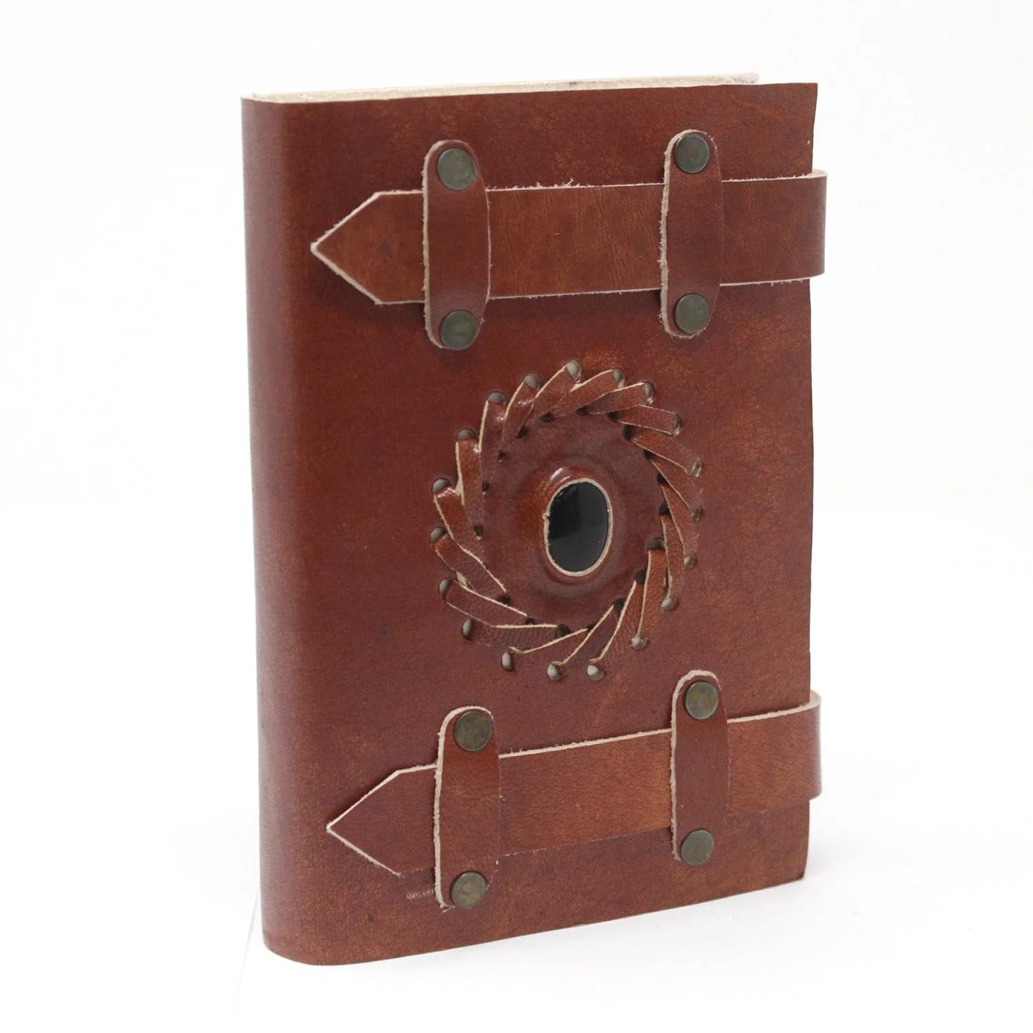 Ancient Wisdom Leather Black Onyx with Belts Notebook (6x4)
