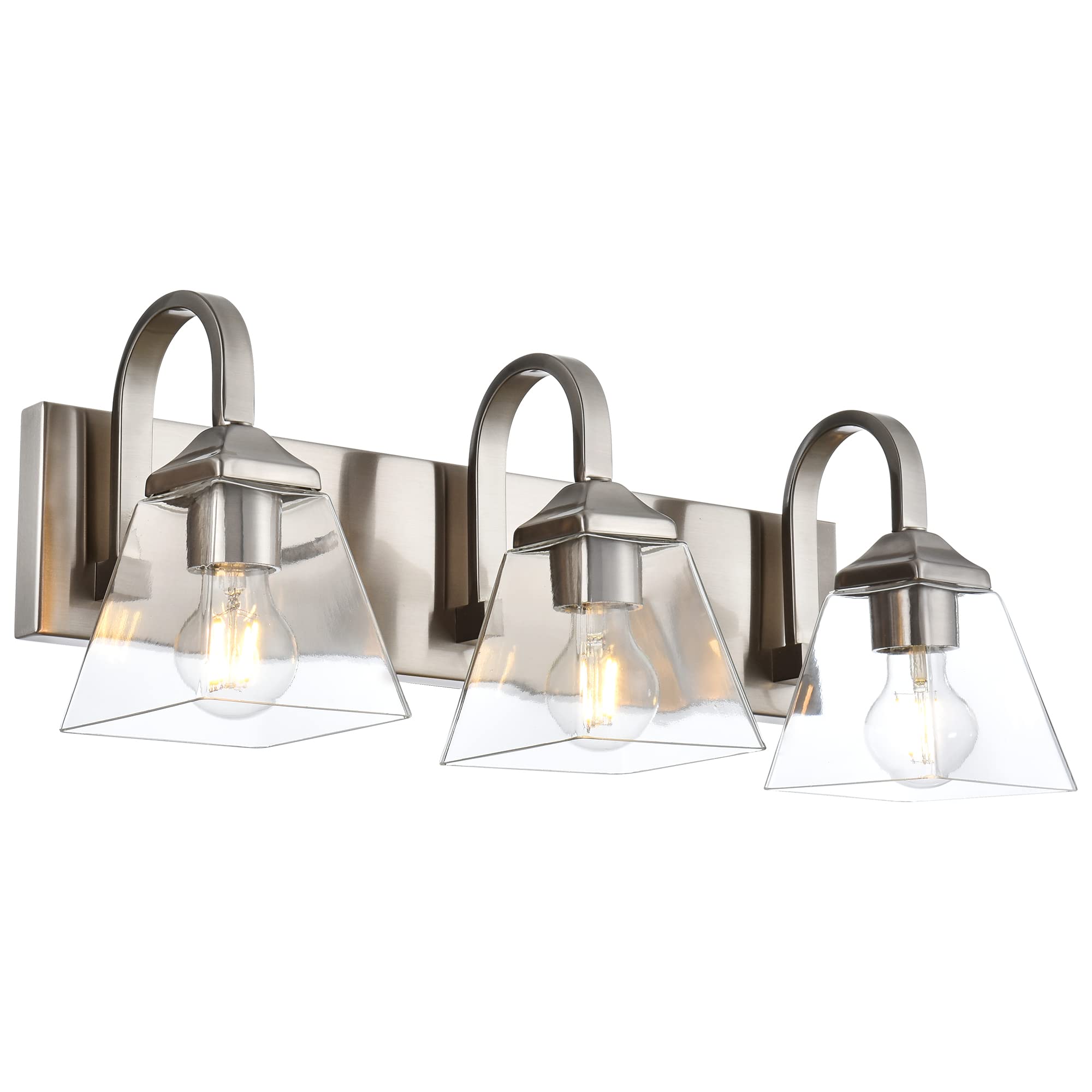 Bathroom Light Fixtures, 3 Light Modern Brushed Nickel Vanity Lights Over Mirror Industrial Wall Sconce Lighting with Clear Glass Shades for Vanity Table, Living Room, Hallway
