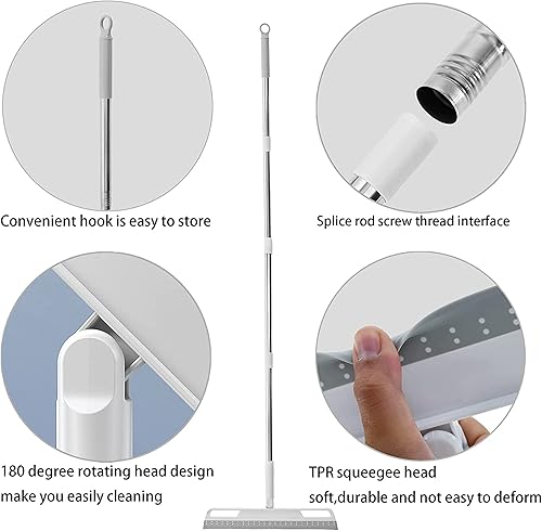 Miniatura 4 de Escoba mágica multifunción, escoba de silicona con mango largo de 56 pulgadas, escoba de aire, escoba de aire para piso, baño, cocina, ducha,