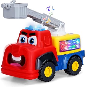 FS Interactive Talking Fire Truck Toy - Bump & Go Toddler Toy for 18+ Months/1-3 Years, Realistic Sirens/Lights, Adjustable Volume, Extendable Ladder