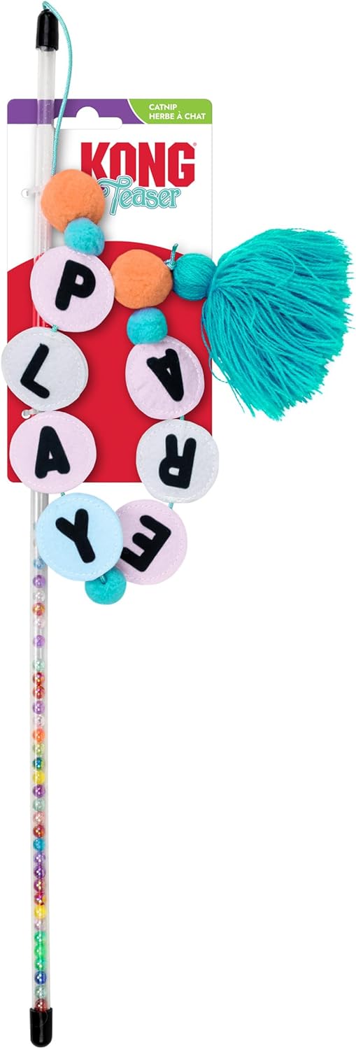 KONG Cat Teaser Wand Toy Friendship - Interactive Feather Wand for Pouncing, Batting & Hunting Instincts