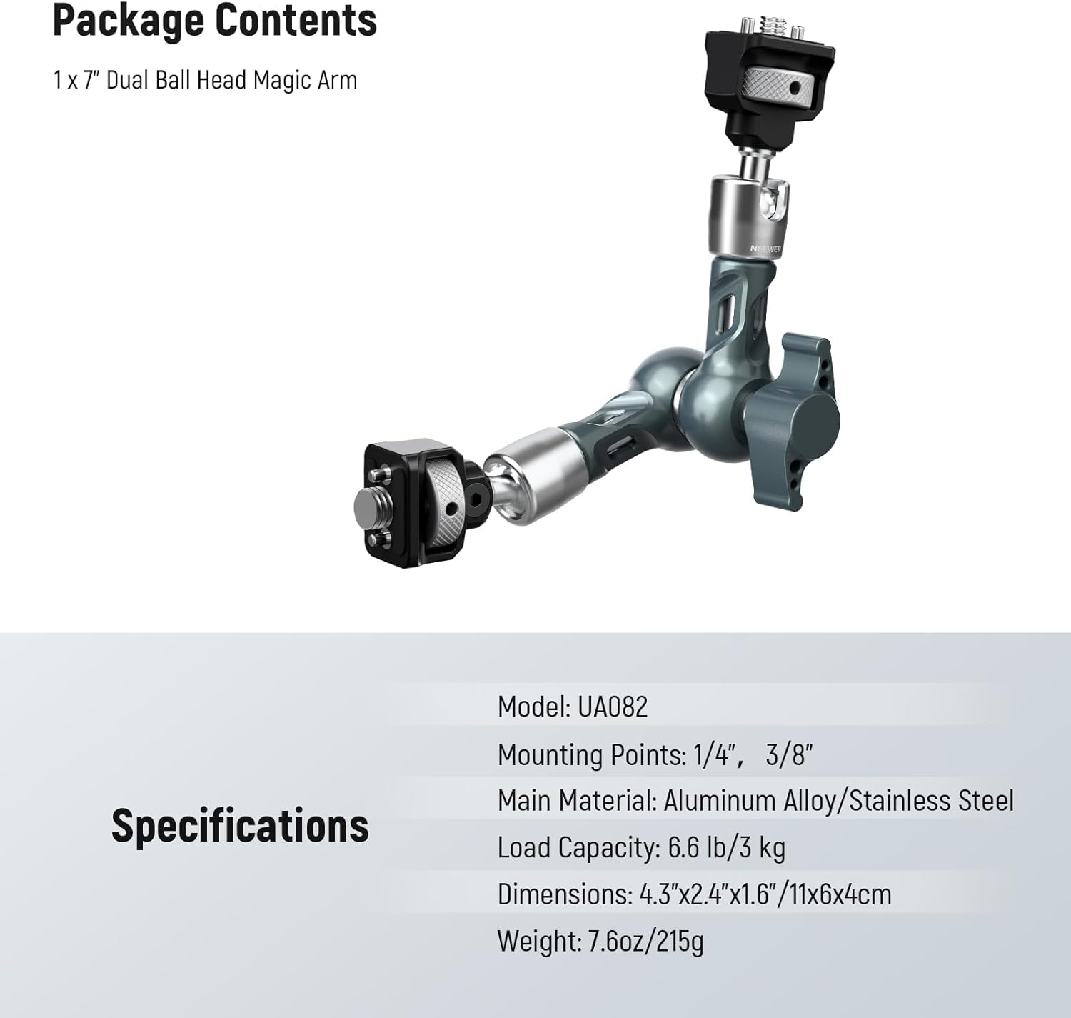 NEEWER 7" Articulating Magic Arm, Camera Monitor Mount Ball Heads Anti Twist Pins 1/4" 3/8" Screws for DSLR Action Camera Webcam Video Light Compatible with SmallRig Cage Rig, Max Load 6.6 lbs, UA082 - Image 7