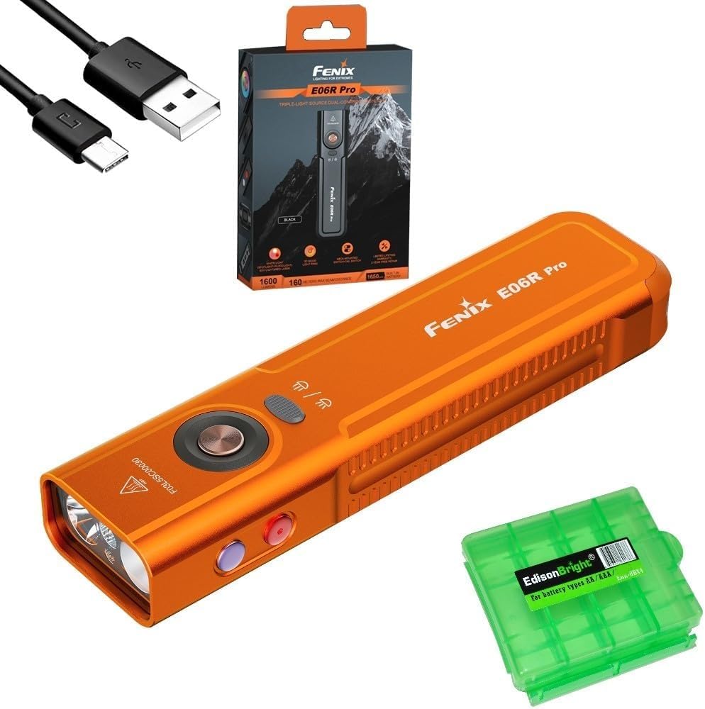 E06R Pro 1600 Lumens 4-in-1 Flat Rechargeable EDC Flashlight with Red Beam, UV Light, Spo…
