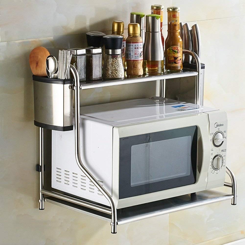DFGHNBVC Wall-Mounted Microwave Rack Multifunctional Kitchen Storage Shelf Stainless Steel Spice Nizer For Microwave Oven 53Cm - Space-Saving Solution,C-53Cm