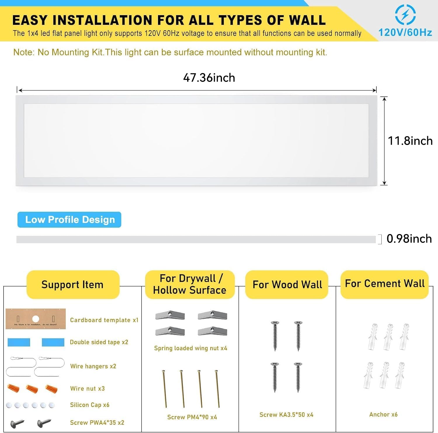 AIKVSXER 6PACK 1x4 LED Flat Panel Light Surface Mount LED Ceiling Light 5500LM 50W TRIAC 10-100 Dimmable 3000 — view 6