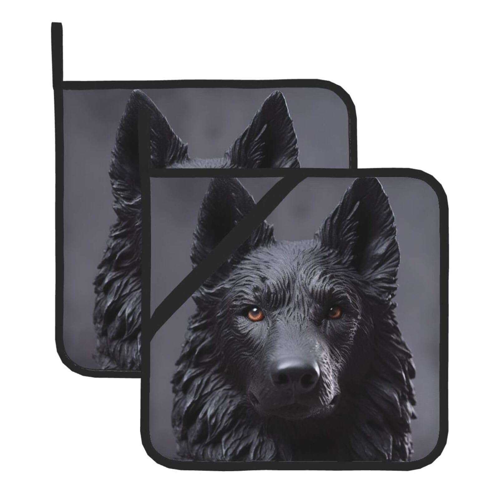 2Pcs Pot Holders for Kitchen Heat Resistant Potholder Black German Shepherd Hot Pads for Countertops Oven Pot Holders for Cooking Baking Kitchen Hot Mat Trivet 8 inch Hot Pad