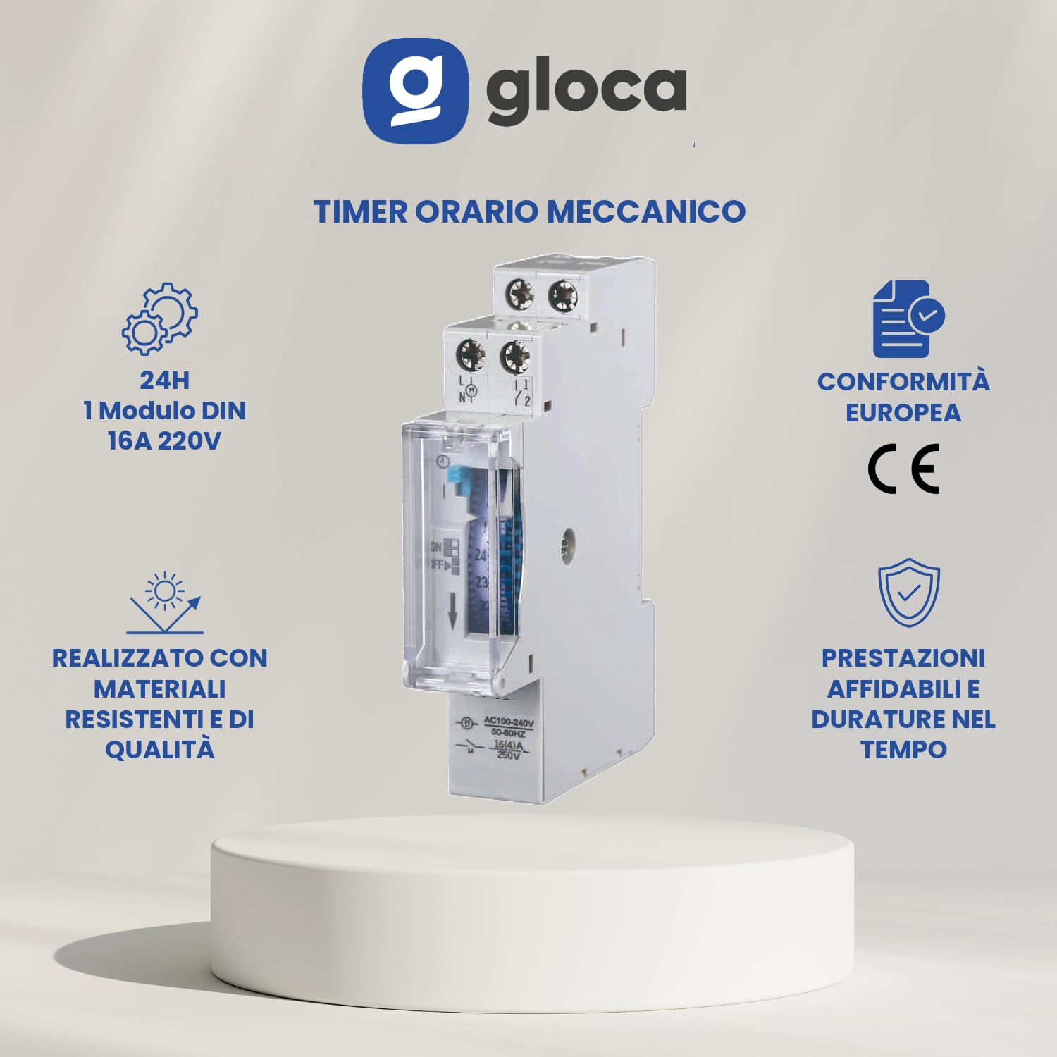 gloca Mechaniczny zegar czasowy 24 h, 1 x moduł DIN 16A 220V