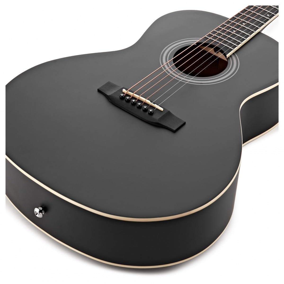 Chitarra acustica Parlour e pacchetto di accessori di Gear4music, nero | Corpo Compatto Ideale per Viaggiare, Tiglio per Toni Chiari ed Equilibrati, Borsa Corde Accordatore e Capotasto, Nero