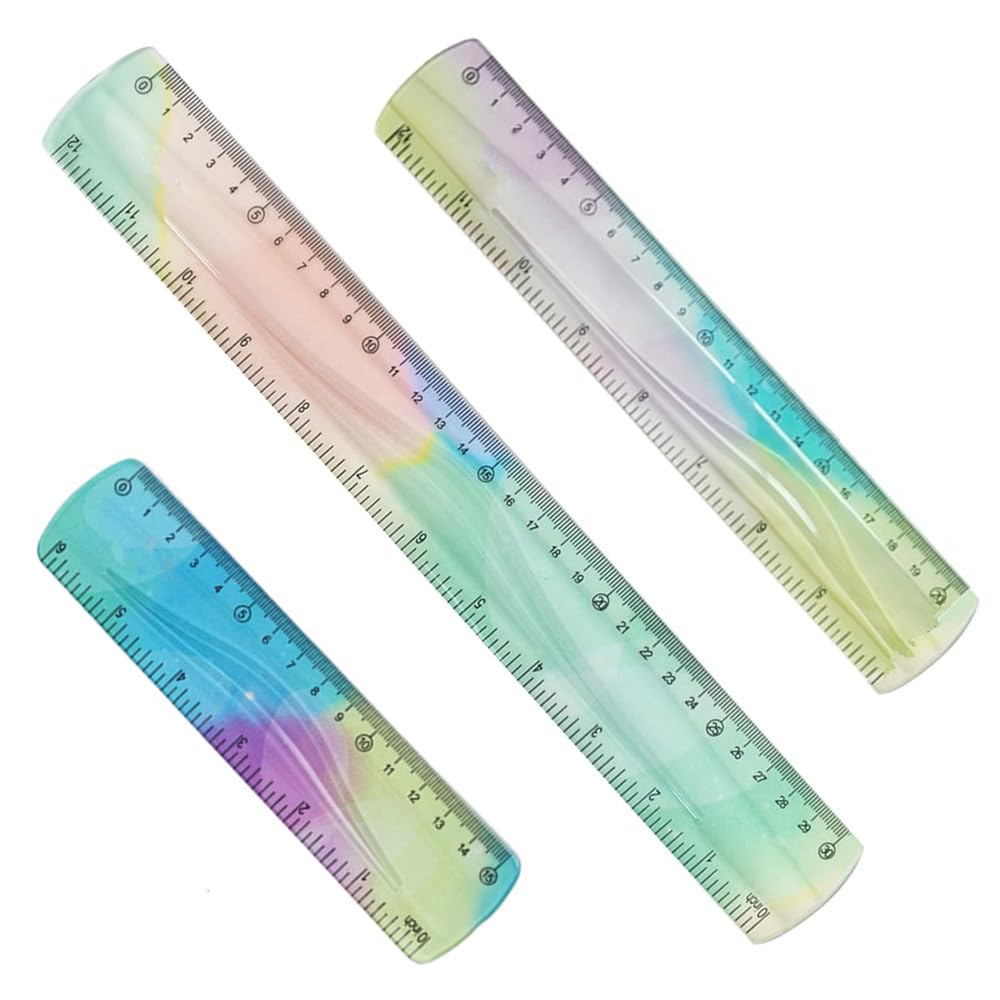 Wanfoou Juego de 3 reglas flexibles, multicolor, suave, 30, 20, 15 cm, reglas coloridas y suaves, reglas de plástico, regla suave y flexible para escuela, oficina, hogar