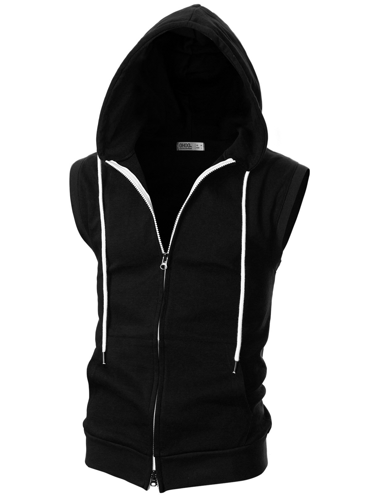 Ohoo Mens Slim Fit Sleeveless Lightweight Zip Up Hooded Sweatshirt Vest Hoodie