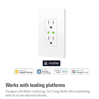 Eve Energy Outlet (Matter) Smart Outlet & Power Meter, App & Voice Control, No Bridge, Thread, Works with Apple Home, Alexa, Google Home, SmartThings, 100% Privacy, Requires Thread Border Router