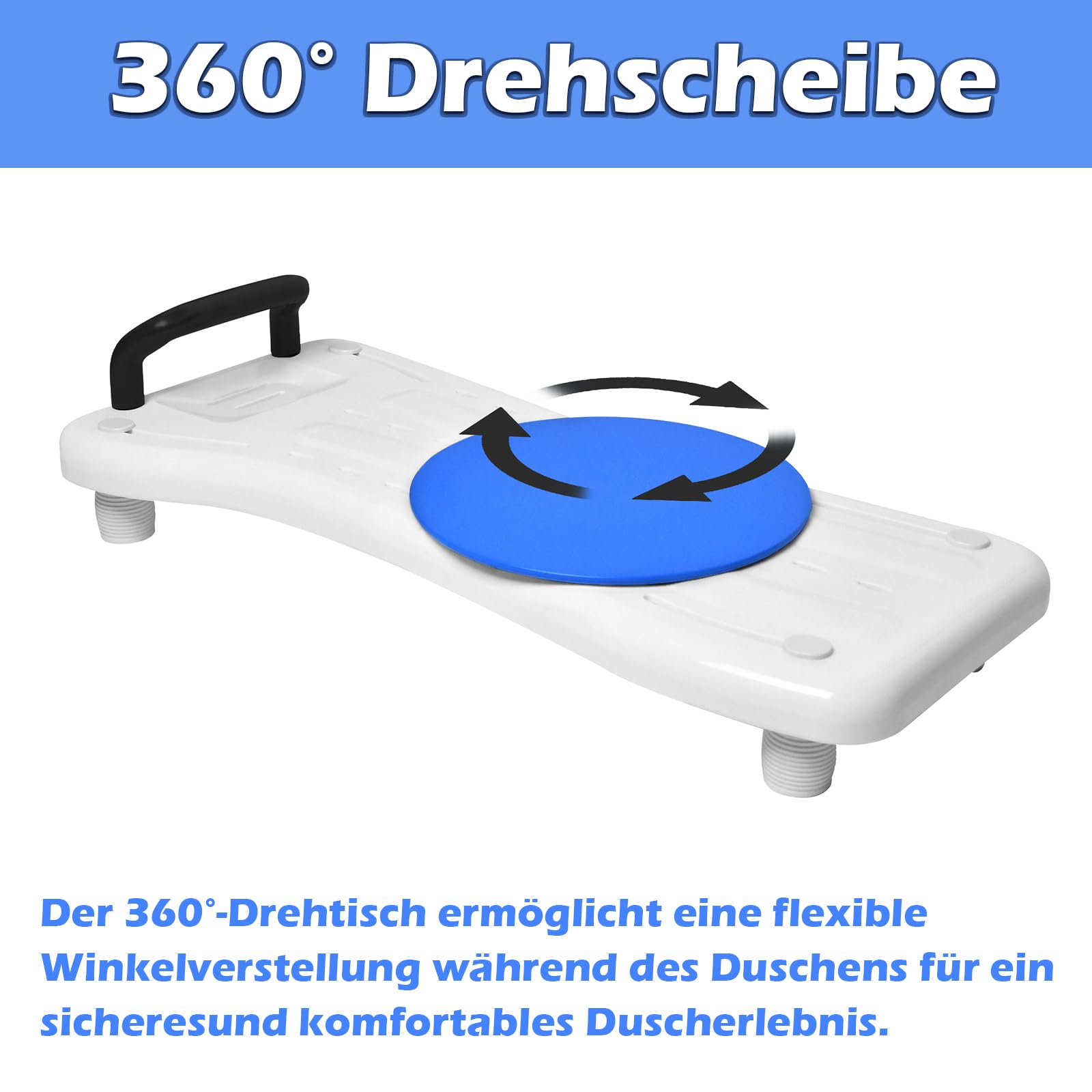 LZQ Badewannenbrett Badewannensitz Senioren mit 360º Drehscheibe, Schwarz Griff und Seifenablage, Einstellbar Wannensitz Sitzbrett für Badewanne für Erwachsene Tragkraft 150kg