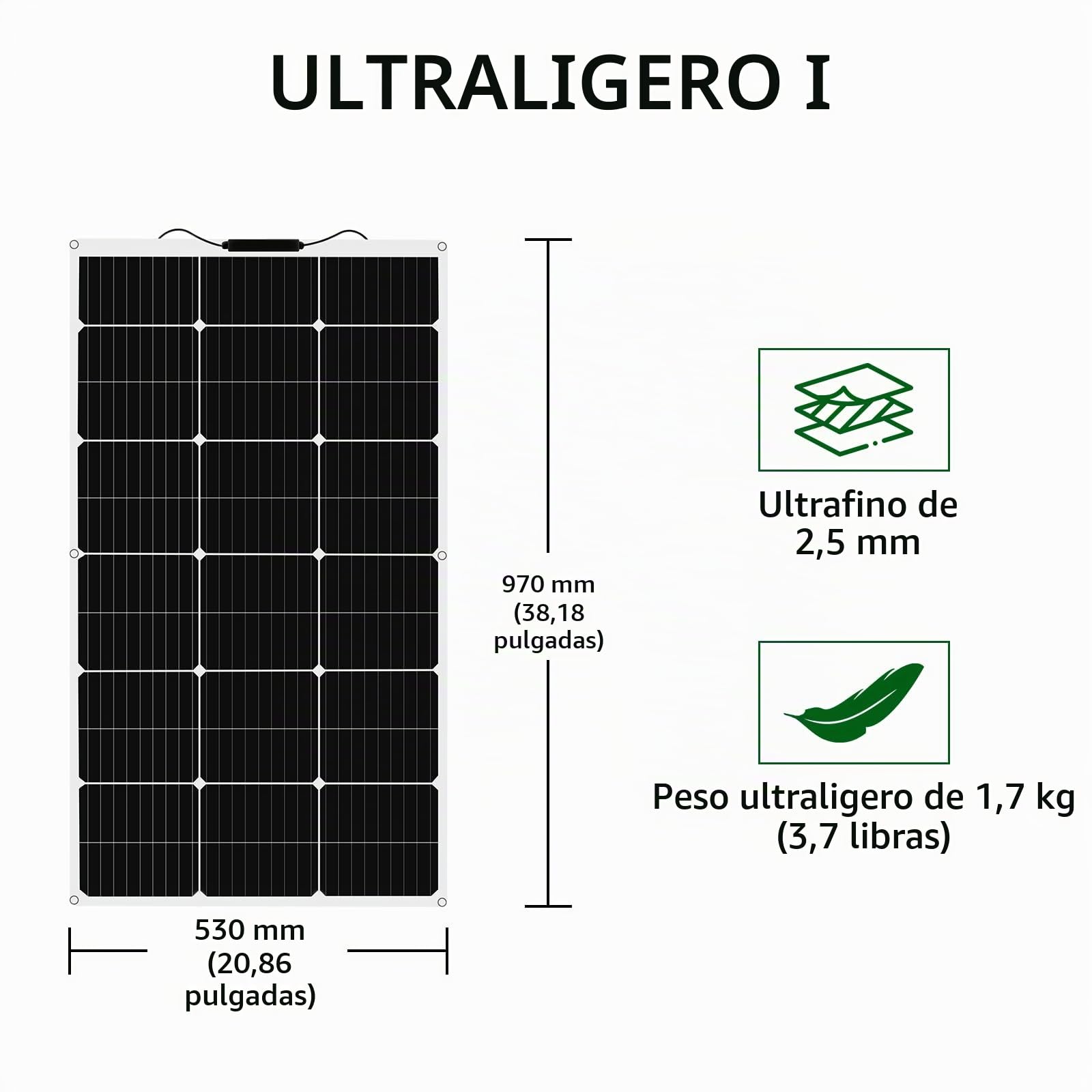 Panel Solar 100W 12V Panel Solar Monocristalino Flexible Ultra Ligero Ultra Delgado Impermeable Cargador Solar para Autocaravana, Techo, Caravana, Barco y Superficies Desparejas(1 * 100W)