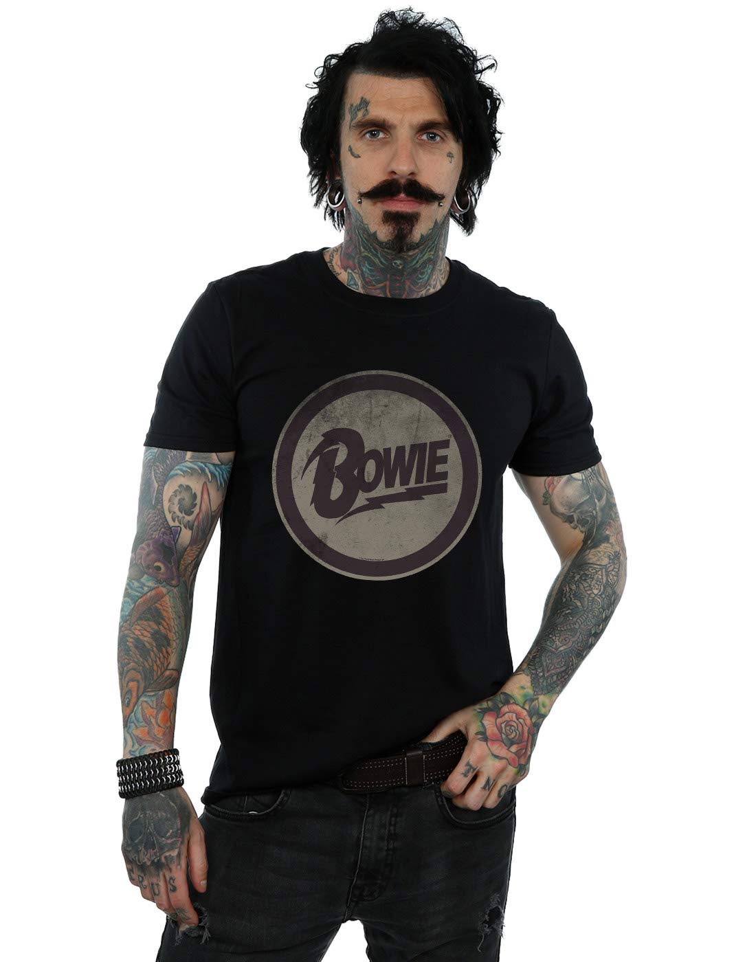 David Bowie Circle Logo T-Shirt Black XXXL - 100% Cotton - Mens Short-Sleeved Crew Neck