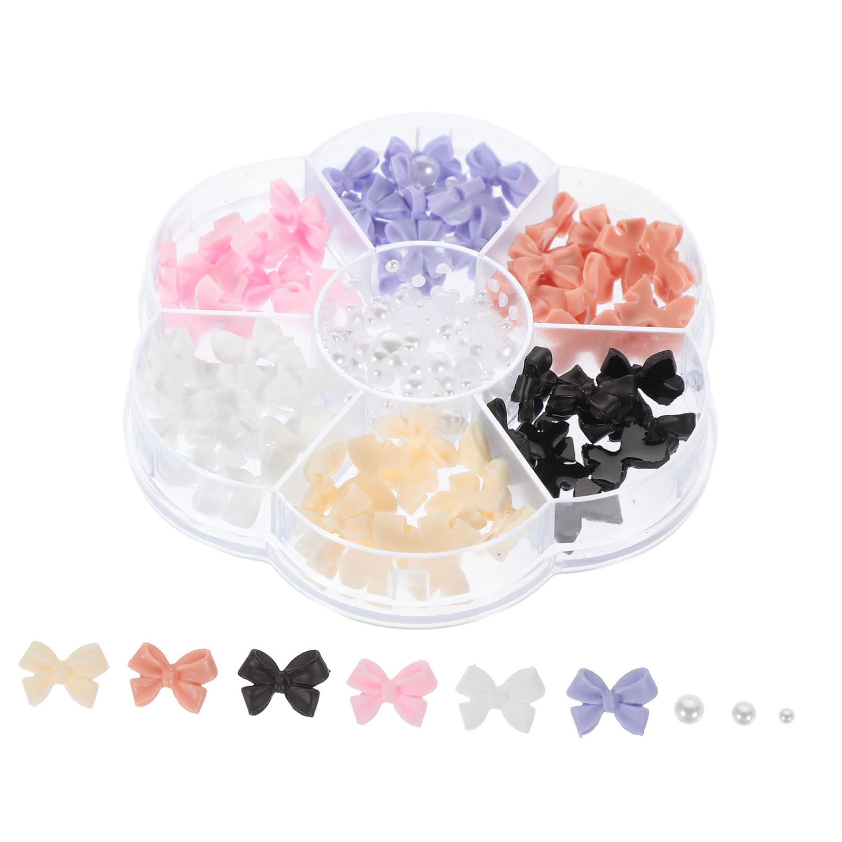 Ipetboom 7 Grids Pearl Bow Nail Jewelry Nail Decors Perfect for Home or Salon Use