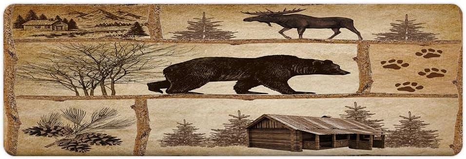 Rustic Wood Board Shower Curtain Set with Rugs, Vintage Farmhouse Animal Elk Moose Deer Forest Bathroom Accessories Sets Non-Slip Mats, Bath Curtains with Bath Mats and Toilet Lid Seat Cover